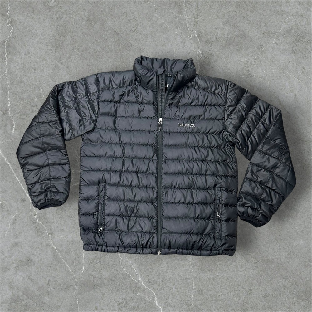 Marmot Puffer Jacket Mens XL Black 700 Fill Down Quilted Full Zip Outerwear